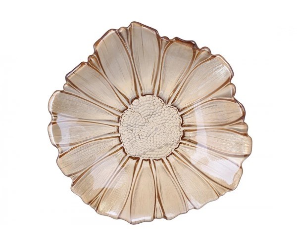 Farfurie decorativă din sticlă aurie în formă de floare