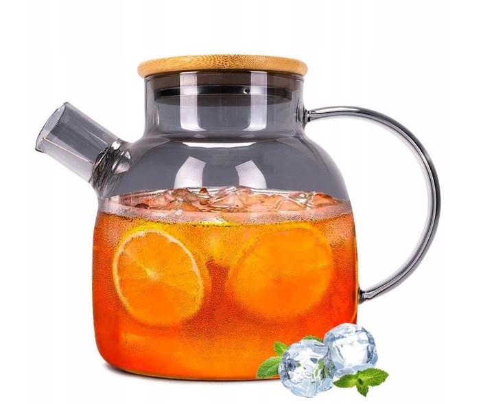 Ceainic carafă din sticlă cu capac din bambus