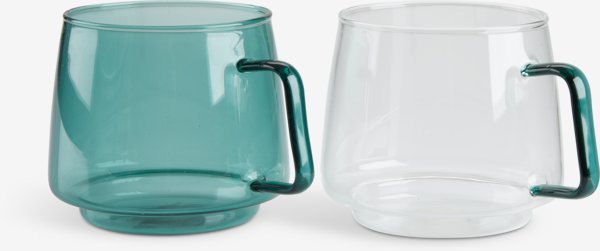 Set 2 căni din sticlă borosilicată cu mâner verde